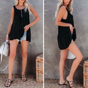 Vici Wonderful Day Knit Sleeveless Boho Size M Flowy Relax Faded Black Tunic Top